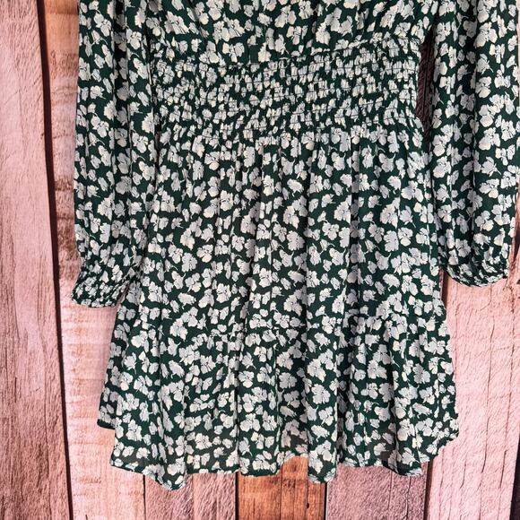 Abercrombie & Fitch Dress Green Floral Smocked Waist Mini Small Cottagecore Fall - Picture 6 of 8